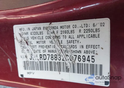 2002 Honda Cr-V Ex z USA, uszkodzony, nr VIN JHLRD78832C076945